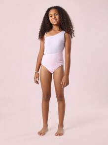 SUMWON Two Tone Asymmetrical One Piece Swimsuit Seersucker Textured Beach Pool Summer Swimming Training Athletic Youth - Multicolor - View 2