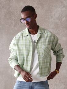 SUMWON 格纹印花超大纽扣复古风格短夹克休闲春季街头服饰轻便上衣