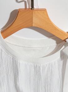 SHEIN Clasi 大码女式修身腰肌肉纹理设计衬衫 - 白色 - 查看 4
