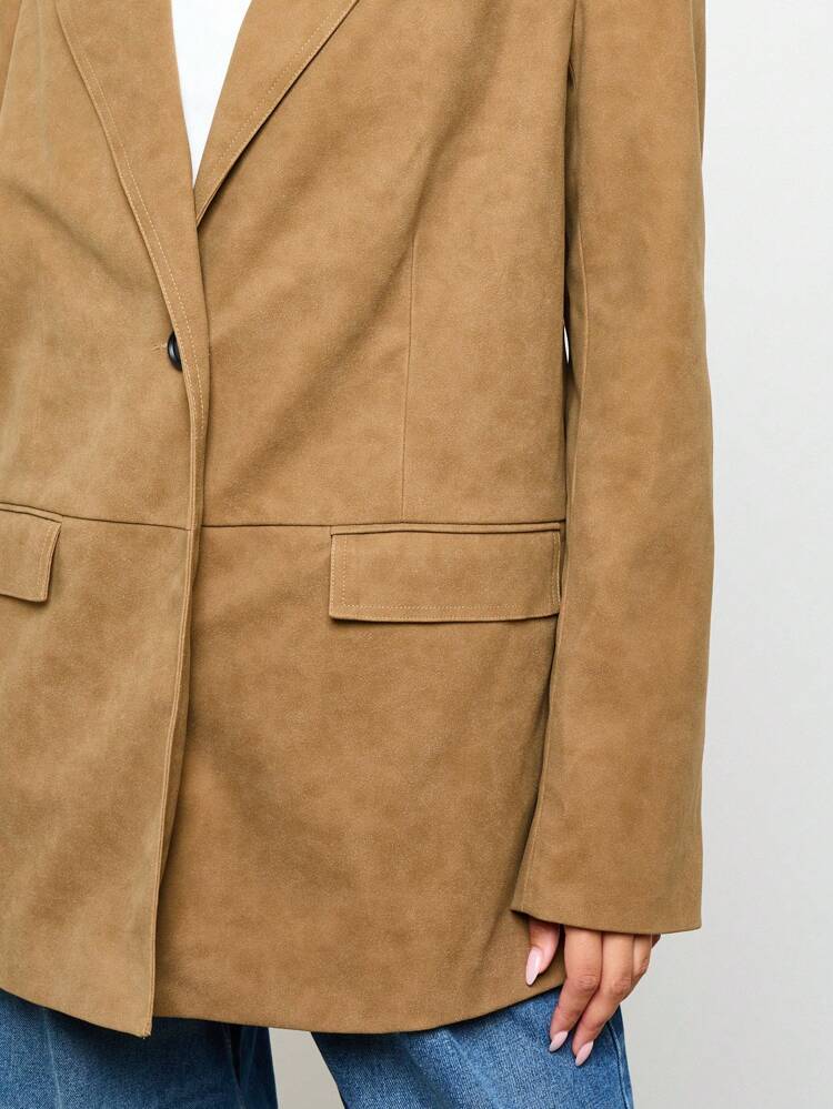 Suede Effect Oversized Structured Chic Blazer