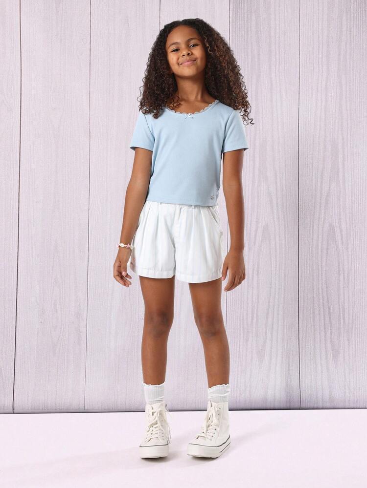 Ribbed Scoop Neck T-Shirt Shorts Co-Ord For Tween Girls