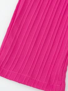 Young Girl Elegant Fuchsia Wave-Stripe Camisole And Long Pants 2pcs Set, Commuter Style