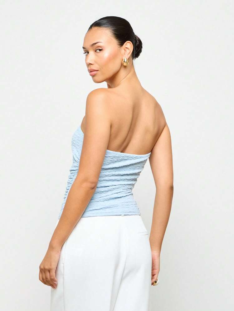 Shirred Textured Stretchy Tube Tops Are Strapless Ruched
