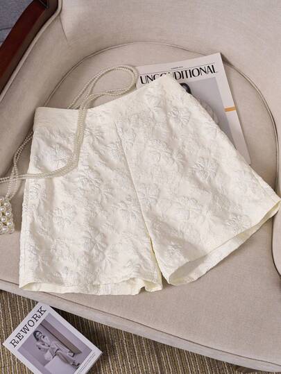 SHEIN LUNE Shorts de mujer de unicolor elegante de jacquard, de verano