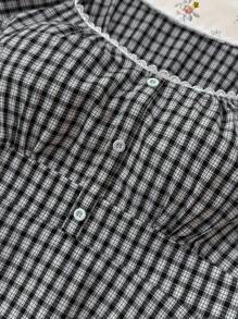 TEENGIRL Checkered Woven Casual Retro Style Short Sleeve Shirt, Summer