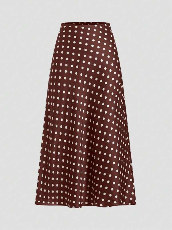 Firerie Polka Dot Satin Long Skirt, Fashionable For Summer