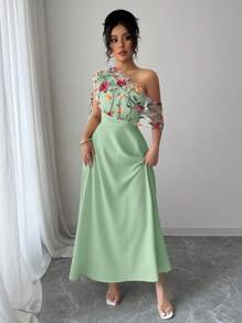 Elenzga Váy dài maxi thêu viền chuông thời trang thanh lịch đa năng kiểu Pháp cho nữ, xuân/hè - Nhiều màu - Xem 5