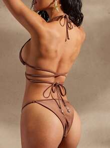 Hauture 夏日海滩贝壳装饰比基尼底部 - 棕色 - 查看 5