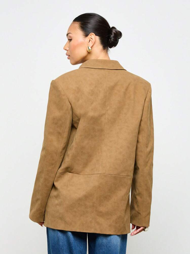 Suede Effect Oversized Structured Chic Blazer