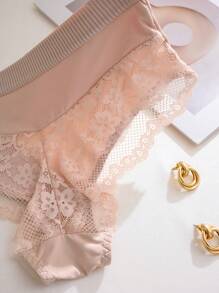 SHEIN 3pcs Pack Plus Size Lace Patchwork Briefs - Multicolor - View 5