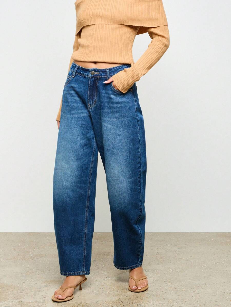 AiiRZ 设计师款宽松筒形裤腿优质牛仔宽脚牛仔裤高腰宽松直筒裤秋季时尚