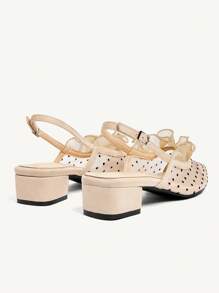 CUCCOO CHICEST Apricot Polka Dot Mesh Sexy Elegant Fairy Style Breathable Low Heel Backless Slip-On Flat Women Shoes Elegant Shoes - Apricot - View 10