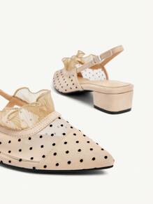 CUCCOO CHICEST Apricot Polka Dot Mesh Sexy Elegant Fairy Style Breathable Low Heel Backless Slip-On Flat Women Shoes Elegant Shoes - Apricot - View 8