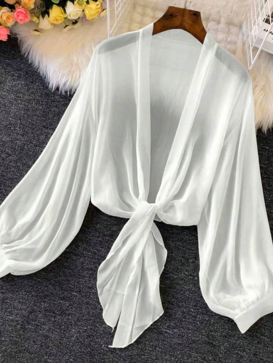 Arcane Artistry Women's Summer Lightweight Lantern Sleeve Tie Front Kimono Cardigan