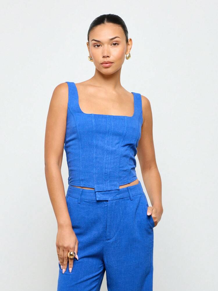 Linen Corset Boned Bustier Crop Tank Top