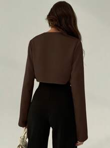 Aloruh 办公室穿着深垂领长袖修身女式衬衫 - 棕色 - 查看 2