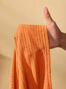 Slaydiva Women's Simple Casual Jumpsuits, Suitable For Music Festival, Easter, Nashville, Birthday Party, Graduation, Student Wear, Everyday Casual, Vacation, Cruise Travel, Beach, Sunbathing, Textured, Pleated, Blue, Spring/Summer Orange Jumpsuit Summer Jumpsuit Orange Outfit Women - Orange - View 7