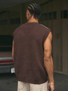 AXEPEAK Men's Colorblock V-Neck Sleeveless Casual Knit Vest, Streetwear Inspired, For Fall Winter - Multicolor - View 2