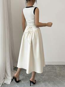 Elenzga Women's Round Neck Sleeveless Ruffle Casual Dress - Apricot - View 2