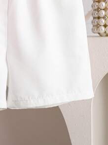 2pcs Young Girls 3D Bow Letter Print Split Hem T-Shirt And Minimalist Casual Shorts Set - Multicolor - View 5