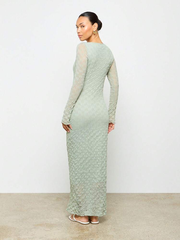 AiiRZ Abito lungo da sera con maniche lunghe, in tessuto goffrato, stile seersucker, per occasioni speciali, matrimoni, ospiti, primavera, estate, autunno, feste