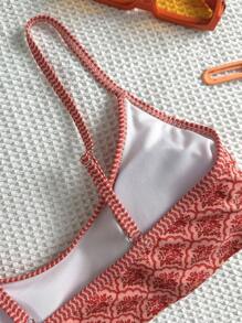 Swim Mod 1pc Women's Summer Random Print Spaghetti Strap Beach Holiday Bikini Top - Pink - View 4