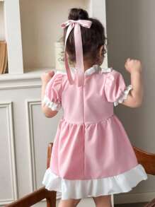 Baby Girls' Style Puff Sleeve Pink Dress - Pink - View 2