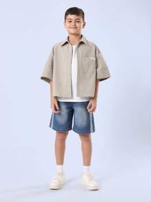 SUMWON Streetwear Summer Shirt Santa Cruz California Graphic Back Print Button Down Short Sleeve Boys Youth Casual Beach Surf Skate - Khaki - View 3