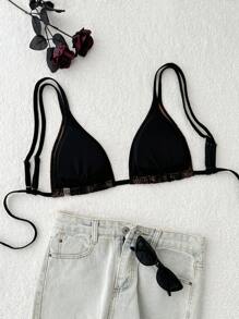 SHEIN Swim Curve 大码女式黑色蕾丝泳衣上衣 - 黑色 - 查看 2