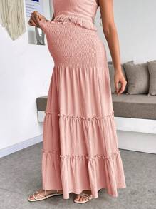 SHEIN 2pcs Maternity Tassel Outfit, Summer Clothes, Suitable For Relaxation And Vacation - Pink - View 8