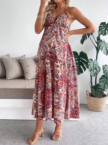 SHEIN Đầm hở lưng in họa tiết toàn thân thời trang mùa hè cho bà bầu - Nhiều màu - Xem 8