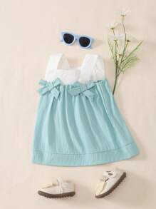 Souflis Souflis Infant/Baby Girl Comfortable Casual Outdoor Woven Butterfly Decor Cami Dress, Spring/Summer - Baby Blue - View 5