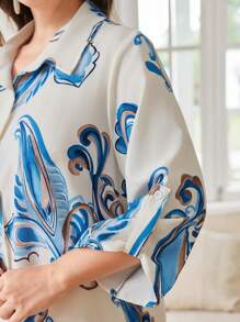 Lacomfia Plus Size Women's Minimalist All-Over Print Long Shirt Dress - Multicolor - View 6