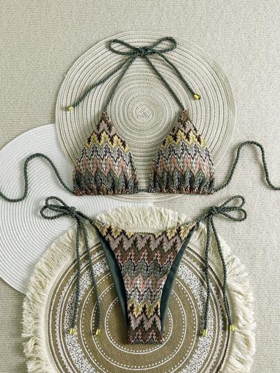 Swim Vcay Virkade bikiniset med halterneck för kvinnor, bikiniunderdelar i sidan för strandkläder för sommaren