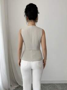 SHEIN Unity Women Sleeveless Shirt With Tie Design, Slimming And Elegant - Grey - View 2