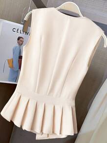 SHEIN CURVE+ Blazer corto abierto con botones diagonales y pliegues, unicolor, elegante y de estilo casual de negocios, tallas grandes