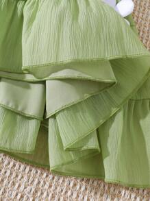 SHEIN Vintaside Kids Baby Girl Cute Bow Strap Dress, Summer - Green - View 7