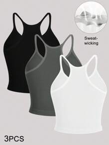 Easithlete Camiseta deportiva de tela de malla con mangas raglán, top de entrenamiento de tirantes - Multicolor - Ver 2