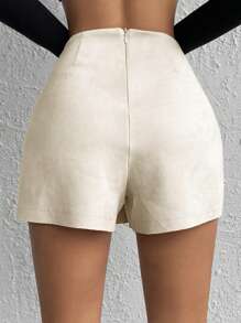 EURMUSE High Waist Zip Up Wrap Skort - Apricot - View 2