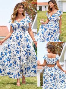 KURAYIA Plus Size Women's Colorful Printed Elegant Long Flowing Dress, Charming And Slimming For Summer Beach Vacation, Versatile Fashion - Multicolor - View 1