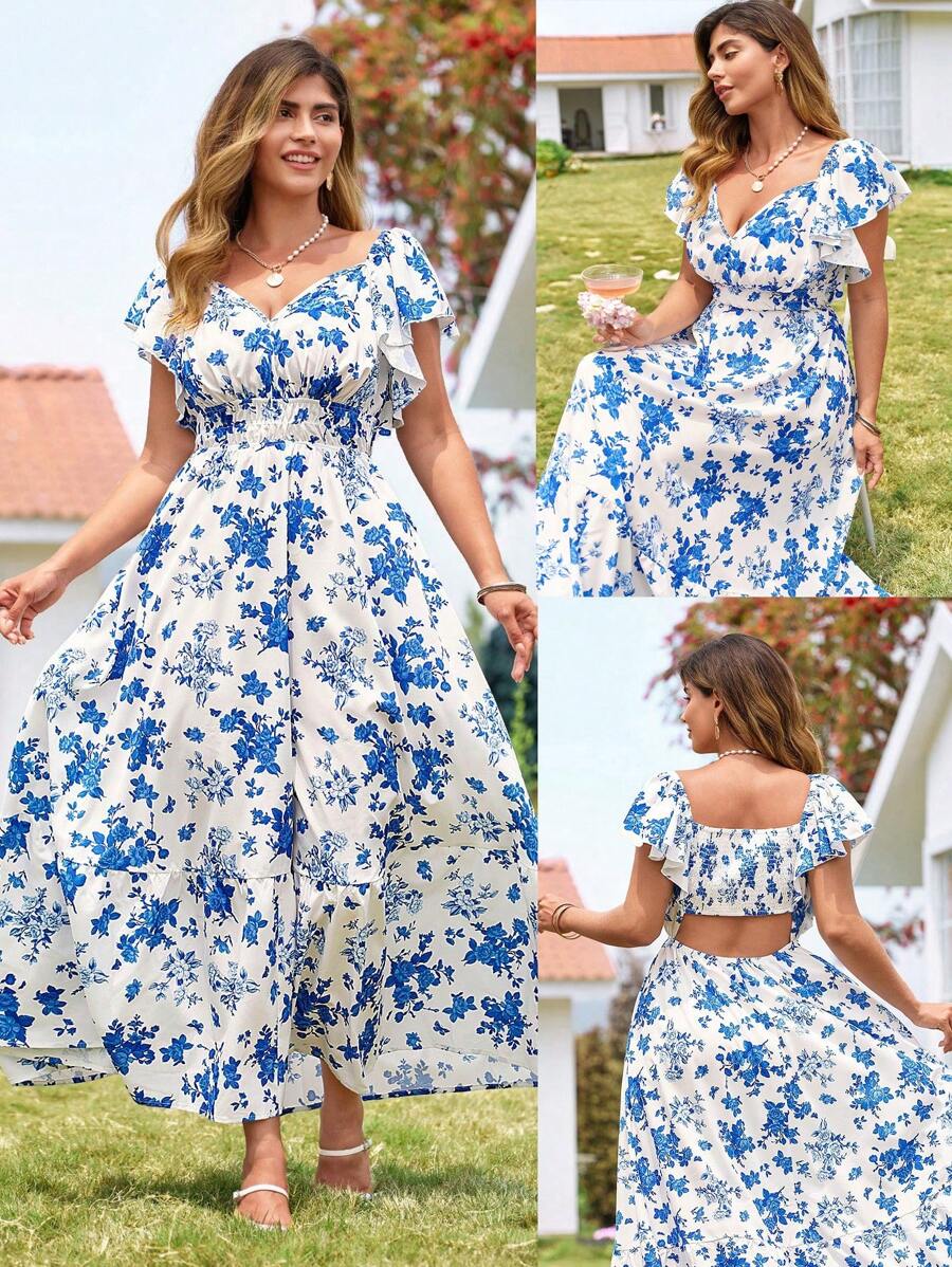 KURAYIA Plus Size Women's Colorful Printed Elegant Long Flowing Dress, Charming And Slimming For Summer Beach Vacation, Versatile Fashion - Multicolor - View 1