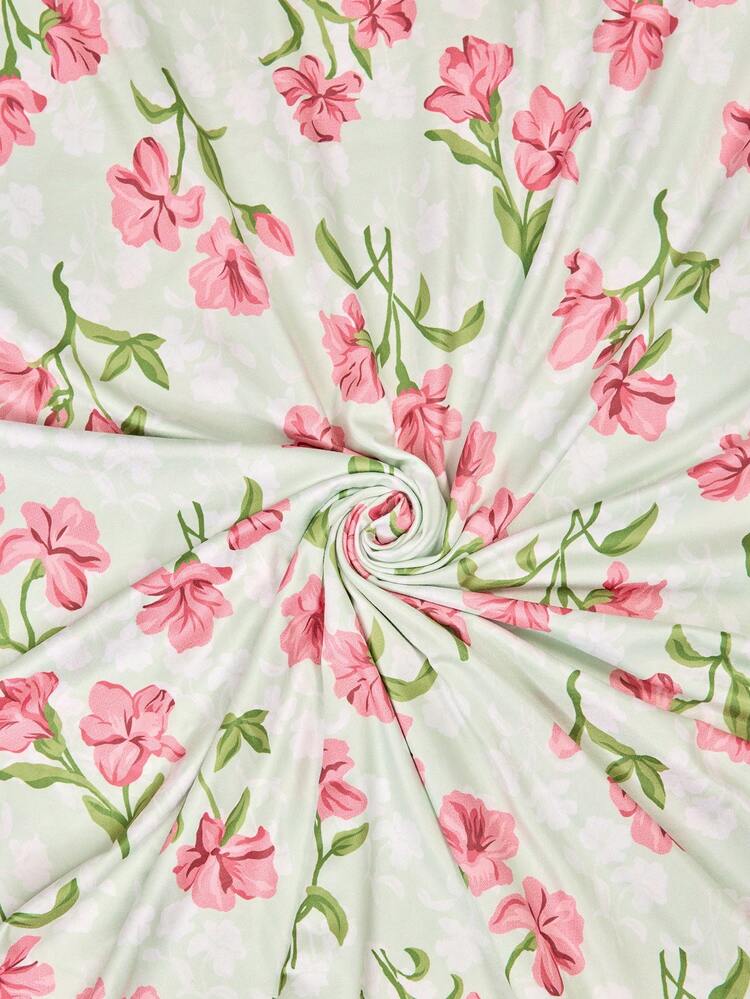 Women's Floral Print Side Pockets Round Neck Long Dress, For Spring & Summer Vacation