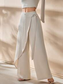 CLARA VERO Pantalones largos de verano para mujer, de cintura alta, estilo holgado y pernera ancha, de color liso
