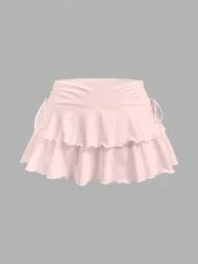 Soleia 2pcs Set Women's Casual Minimalist Ruched Waist A-Line Skirt,Concert Outfit Women,Cruise Outfits Women,Club Outfits Women Sexy