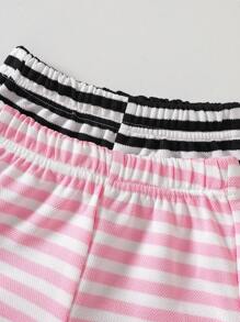 4-Piece Baby Girl Casual Versatile Striped Sleeveless Top And Pants Set Suitable For Spring And Summer Daily Wear - Multicolor - View 3
