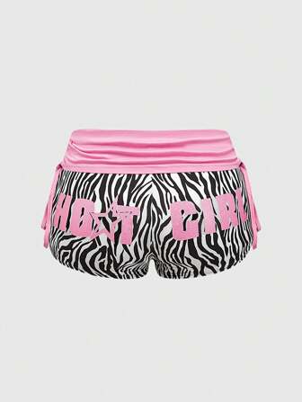Plus Size Y2K Low Rise Ultra Short Camouflage Five-Pointed Star & Letter Print Drawstring Shorts