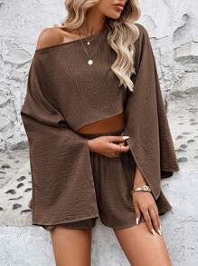 Breezaya 女士露肩宽松上衣和裙子套装