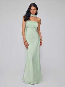 Roylia Women's Elegant Party Tie-Strap Sleeveless Long Fitted Dress, Green