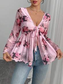Chiquease Elegantes Damen Hemd mit floralem Muster, intelligentes Schlankheits-Design und Schleifenverzierung - Verschiedenfarbig - Übersicht 6