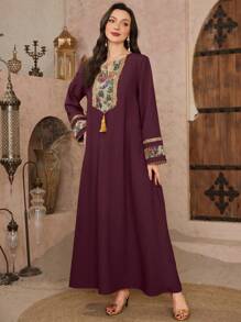 Al Najma Túnica con cinturón y estampado floral 3D y Vestido largo tradicional de Oriente Medio, para primavera/verano, modesto